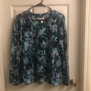 Denim& Co.Printed Perfect Jersey Long Sleeve VNeck